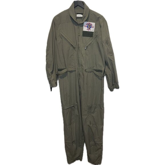 Flight Suit Coveralls Flyers Mens Green US Military Jumpsuit Large Long